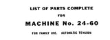 SINGER 24-60 24-61 SEWING MACHINE LIST OF PARTS COMPLETE 34 PAGES ENG