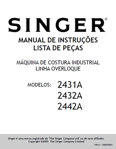 SINGER 2400A 2431S 2432A 2442A MAQUINA DE COSTURA INDUSTRIAL MANUAL DE INSTRUCOES 48 PAGINA PT