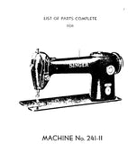 SINGER 241-11 SEWING MACHINE LIST OF PARTS 55 PAGES ENG