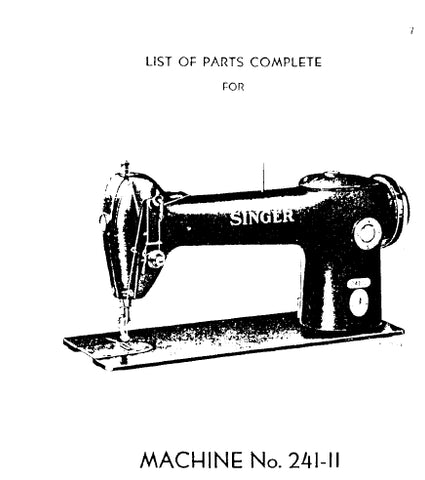 SINGER 241-11 SEWING MACHINE LIST OF PARTS 55 PAGES ENG