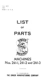 SINGER 241-1 241-2 241-3 SEWING MACHINE LIST OF PARTS 28 PAGES ENG