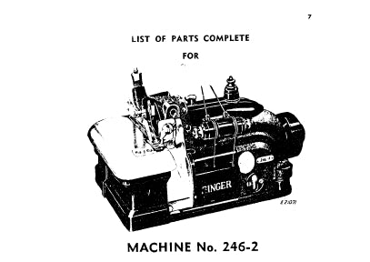 SINGER 246-2 SEWING MACHINE LIST OF PARTS COMPLETE 25 PAGES ENG