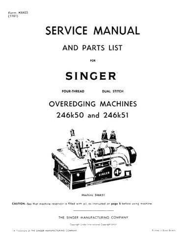 SINGER 246K50 246K51 SEWING MACHINE SERVICE MANUAL 64 PAGES ENG