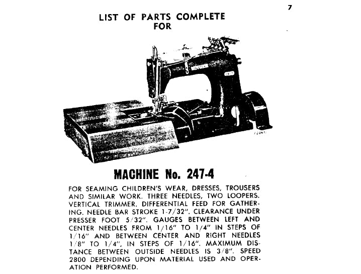 SINGER 247-4 247-5 SEWING MACHINE LIST OF PARTS COMPLETE 32 PAGES ENG