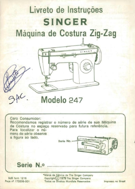 SINGER 247 ZIG-ZAG MAQUINA DE COSTURA LIVRETO DE INSTRUCOES 13 PAGINA PT