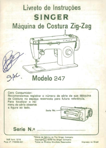 SINGER 247 ZIG-ZAG MAQUINA DE COSTURA LIVRETO DE INSTRUCOES 13 PAGINA PT