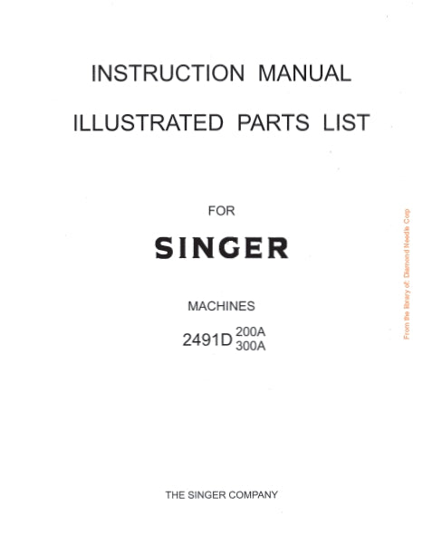 SINGER 2491D200A 2491D300A SEWING MACHINE INSTRUCTION MANUAL 44 PAGES ENG