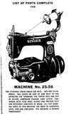 SINGER 25-56 SEWING MACHINE LIST OF PARTS COMPLETE 26 PAGES ENG