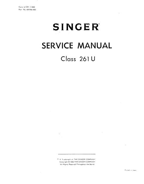 SINGER 261U CLASS SEWING MACHINE SERVICE MANUAL 17 PAGES ENG