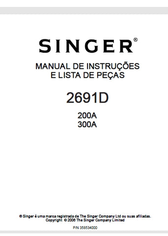 SINGER 2691D200A 2691D300A MAQUINA DE COSTURA MANUAL DE INSTRUCOES 40 PAGINA PT