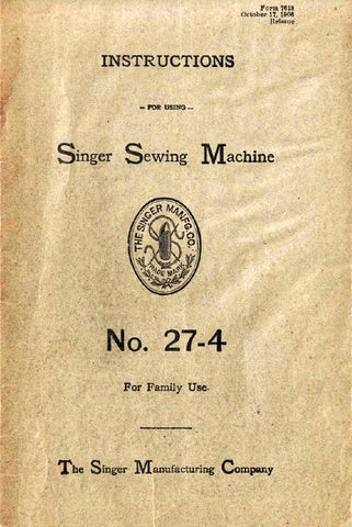 SINGER 27-4 SEWING MACHINE INSTRUCTIONS BOOK 11 PAGES ENG