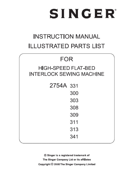 SINGER 2754A 331 300 303 308 309 311 313 341 SEWING MACHINE INSTRUCTION MANUAL 88 PAGES ENG