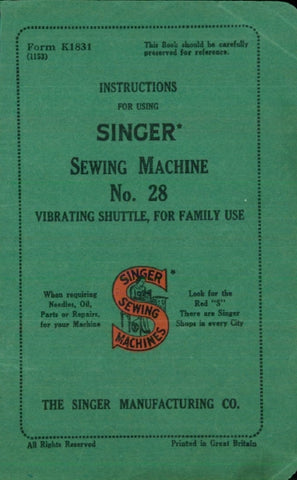 SINGER 28 SEWING MACHINE INSTRUCTION MANUAL 36 PAGES ENG