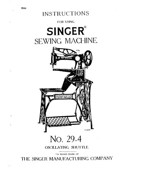 SINGER 29-4 SEWING MACHINE INSTRUCTIONS 7 PAGES ENG