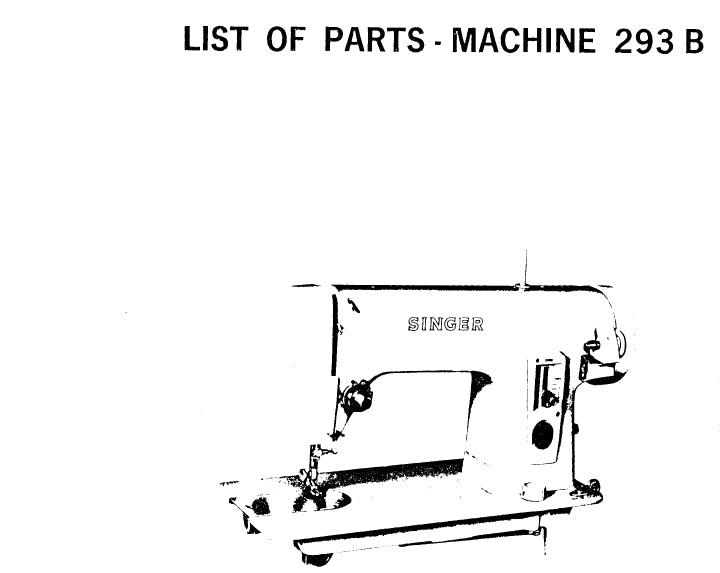 SINGER 293B SEWING MACHINE LIST OF PARTS 5 PAGES ENG