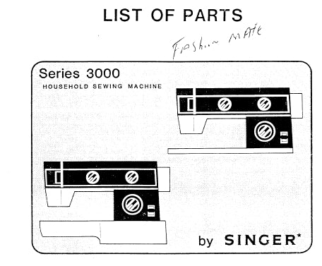 SINGER 3000 SERIES SEWING MACHINE LIST OF PARTS 42 PAGES ENG