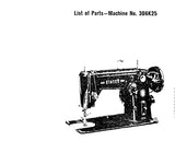 SINGER 306K25 SEWING MACHINE LIST OF PARTS 3 PAGES ENG