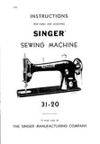 SINGER 31-20 SEWING MACHINE INSTRUCTIONS FOR USING AND ADJUSTING 10 PAGES ENG