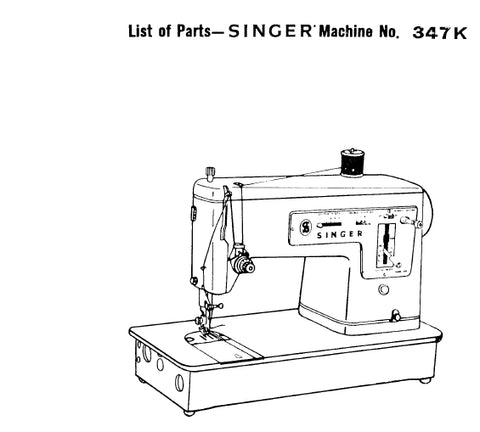 SINGER 347K SEWING MACHINE LIST OF PARTS 6 PAGES ENG