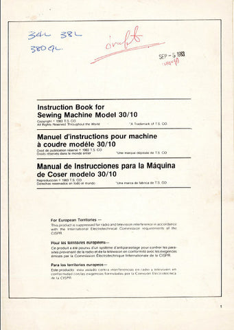 SINGER 34L 38L SEWING MACHINE INSTRUCTION MANUAL 33 PAGES ENG ESP FRANC