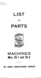 SINGER 36-1 36-3 SEWING MACHINE LIST OF PARTS 39 PAGES ENG