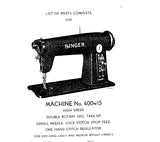 SINGER 400W15 SEWING MACHINE LIST OF PARTS COMPLETE 53 PAGES ENG