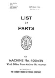 SINGER 400W24 SEWING MACHINE LIST OF PARTS 6 PAGES ENG