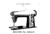 SINGER 400W31 SEWING MACHINE LIST OF PARTS COMPLETE 18 PAGES ENG