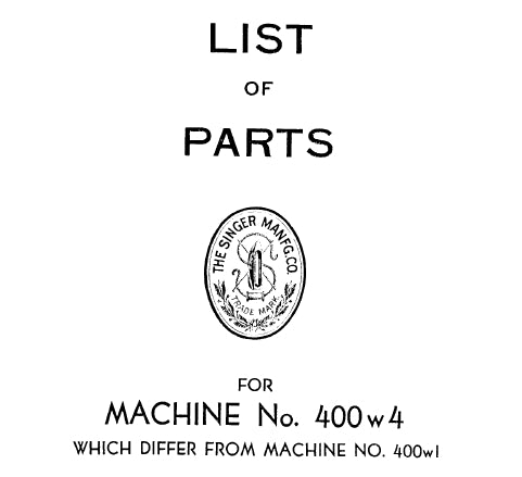 SINGER 400W4 SEWING MACHINE LIST OF PARTS 6 PAGES ENG