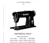 SINGER 410W10 SEWING MACHINE LIST OF PARTS COMPLETE 10 PAGES ENG
