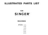 SINGER 412U141A 141B 141G 412U541A 541B 541G SEWING MACHINE ILLUSTRATED PARTS LIST 30 PAGES ENG