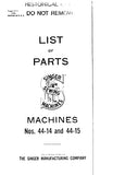 SINGER 44-14 44-15 SEWING MACHINE LIST OF PARTS 46 PAGES ENG