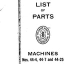 SINGER 44-4 44-7 44-25 SEWING MACHINE LIST OF PARTS 55 PAGES ENG