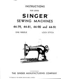 SINGER 44-79 44-81 44-90 44-91 SEWING MACHINES INSTRUCTIONS 9 PAGES ENG