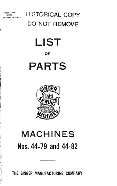 SINGER 44-79 44-82 SEWING MACHINE LIST OF PARTS 42 PAGES ENG