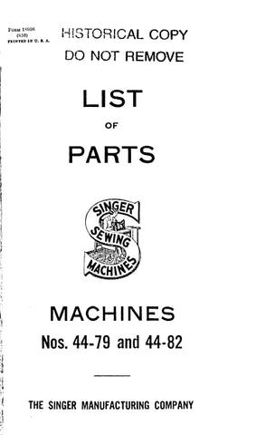 SINGER 44-79 44-82 SEWING MACHINE LIST OF PARTS 42 PAGES ENG