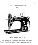 SINGER 44-81 44-83 SEWING MACHINE LIST OF PARTS COMPLETE 43 PAGES ENG