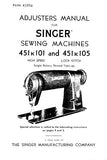 SINGER 451K101 451K105 SEWING MACHINES ADJUSTERS MANUAL 17 PAGES ENG