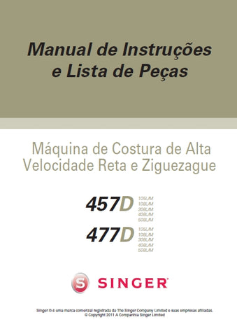 SINGER 457D 477D MAQUINA DE COSTURA MANUAL DE INSTRUCOES 77 PAGINA PT