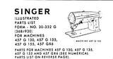 SINGER 457G130 457G135 457G155 457G6 SEWING MACHINE ILLUSTRATED PARTS LIST 12 PAGES ENG