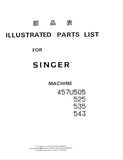 SINGER 457U505 457U525 457U535 457U543 SEWING MACHINE ILLUSTRATED PARTS LIST 40 PAGES ENG