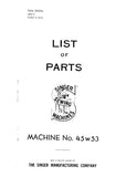 SINGER 45W53 SEWING MACHINE LIST OF PARTS 19 PAGES ENG