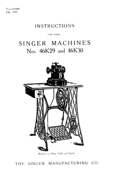 SINGER 46K29 46K30 SEWING MACHINES INSTRUCTIONS 4 PAGES ENG