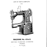 SINGER 47W11 SEWING MACHINE LIST OF PARTS COMPLETE 29 PAGES ENG