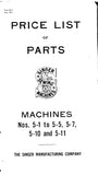 SINGER 5-1- 5-2 5-3 5-4 5-5 5-7 5-10 5-11 SEWING MACHINE LIST OF PARTS 34 PAGES ENG