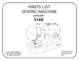 SINGER 5160 SEWING MACHINE PARTS LIST 44 PAGES ENG