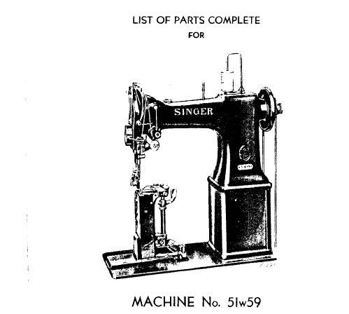 SINGER 51W59 SEWING MACHINE LIST OF PARTS COMPLETE 32 PAGES ENG