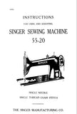 SINGER 55-20 SEWING MACHINE INSTRUCTIONS FOR USING AND ADJUSTING 6 PAGES ENG