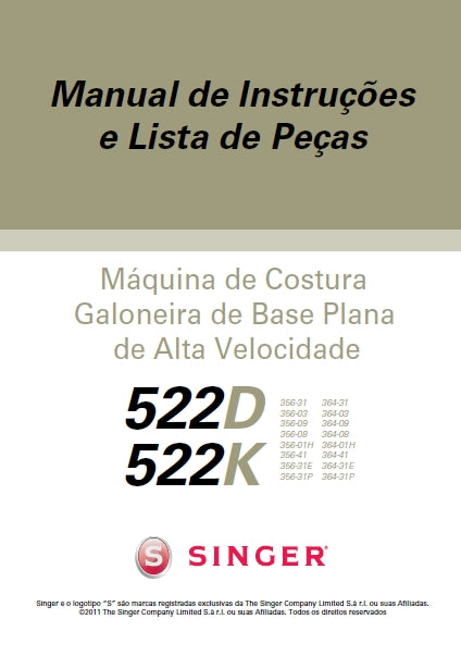 SINGER 522D 522K GALONEIRA MAQUINA DE COSTURA MANUAL DE INSTRUCOES 81 PAGINA PT