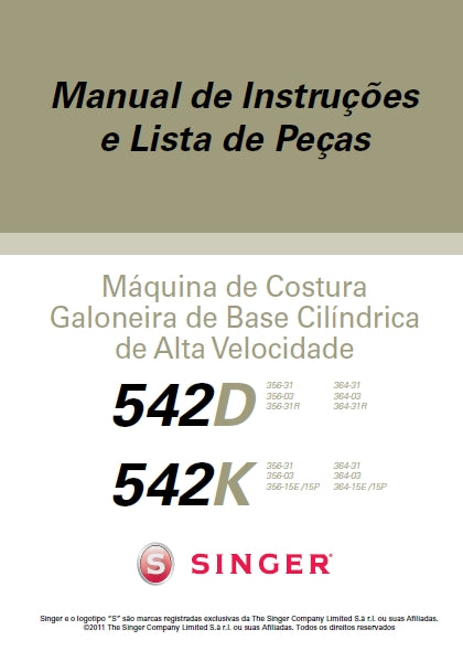 SINGER 542D 542K MAQUINA DE COSTURA MANUAL DE INSTRUCOES 78 PAGINA PT